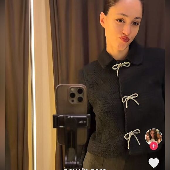 ZARA BOW BUTTON TEXTURED JACKET - Picture 5 of 6